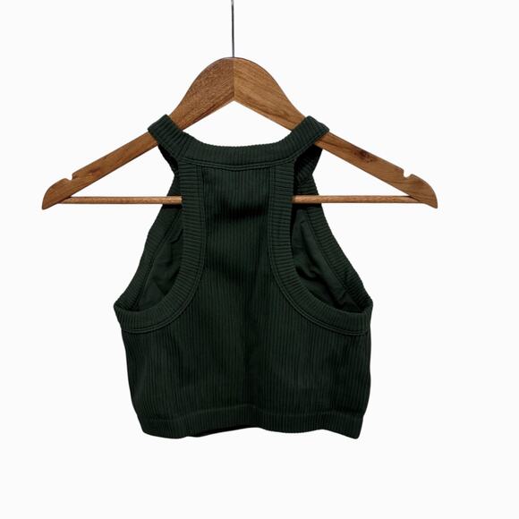 Aerie Superchill Seamless High Neck Bra Top Medium NWT Sycamore Green Cropped - Picture 2 of 6